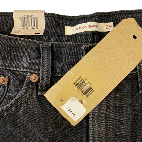 Levi's Low Pro Black Straight Leg Denim Blue Jeans 100% Cotton Sizes 29 31 32 - Picture 7 of 9